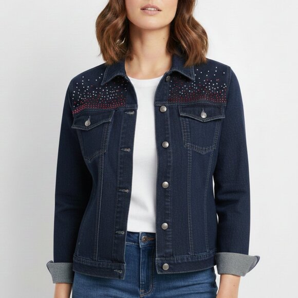 Decorated Originals Jackets & Blazers - Bedazzled Denim Jacket Size XL Embellished Dark Wash